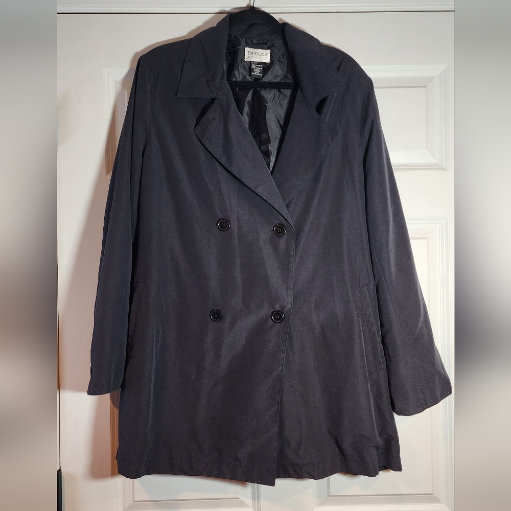 Tribeca Studio Charcoal Button Front Belted Lightweight Jacket L